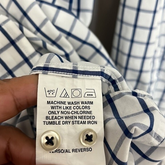 Tommy Hilfiger Regular Fit 17 34-35 Dress Shirt Checkered White Blue - Picture 7 of 9